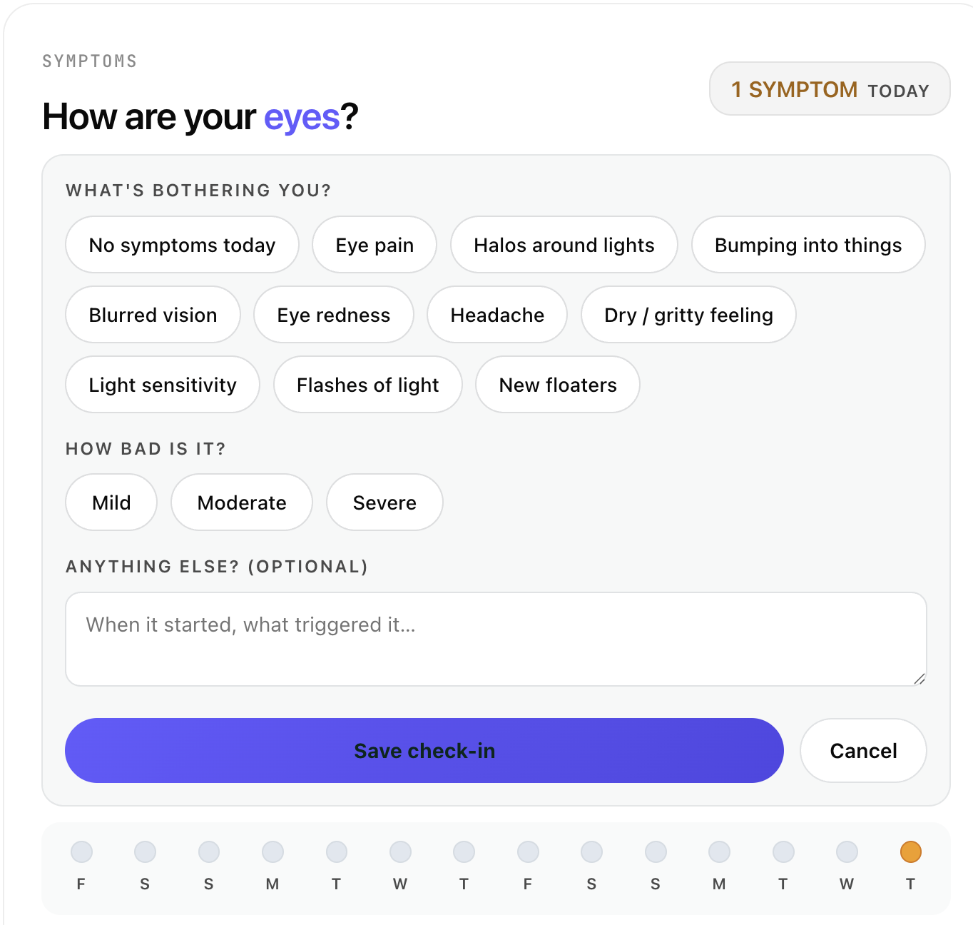 Glaucosim symptom diary tag picker